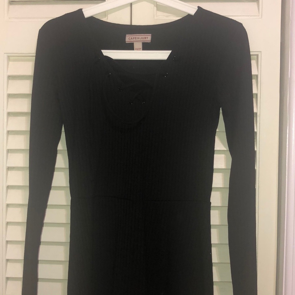Ribbed Long-Sleeve Flowy Dress